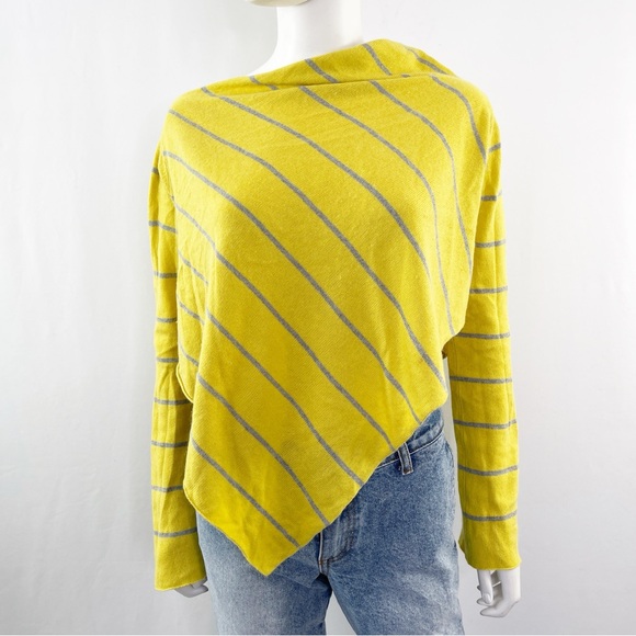 BCBGMAXAZRIA Cashmere Poncho Sweater Size XS/S Yellow Gray Stripes Soft Comfy - Picture 1 of 9